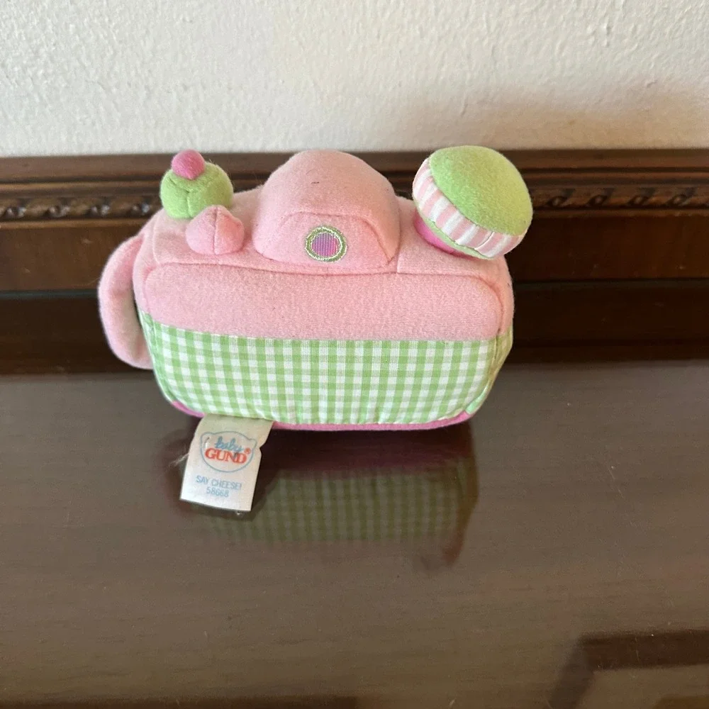 Baby Gund Say Cheese Pink Green Gingham Plush Camera Soft Toy 58668